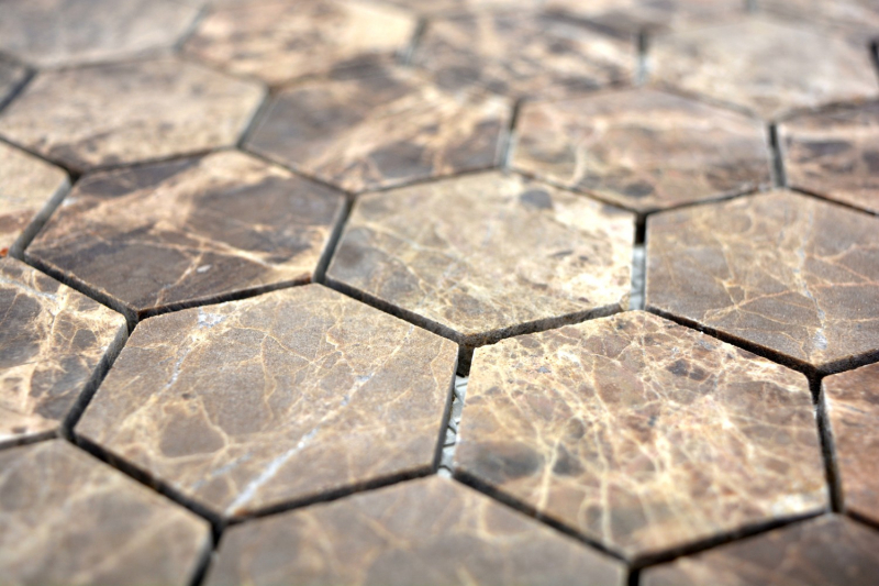 Motif main Carreau de mosaïque Marbre Pierre naturelle Hexagon Impala brun poli MOS42-1311_m