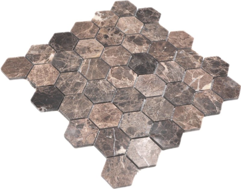 Marbre Mosaïque Carreau pierre naturelle Hexagon Impala brun foncé poli brillant cuisine mur - MOS42-1311