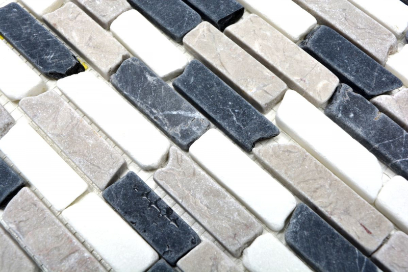 Échantillon manuel de mosaïque Carreau de marbre Pierre naturelle beige gris noir Brick Botticino Nero MOS40-0204_m