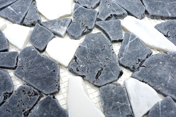 Mosaïque Fracture Marbre Pierre naturelle blanc noir anthracite Polygonal Carrelage Anti-éclaboussures Cuisine Salle de Bains - MOS44-0204