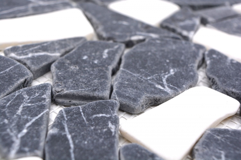Mosaïque Fracture Marbre Pierre naturelle blanc noir anthracite Polygonal Carrelage Anti-éclaboussures Cuisine Salle de Bains - MOS44-0204