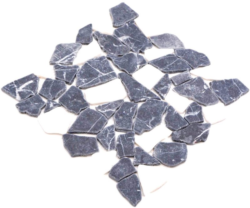 Mosaïque Fracture Marbre Pierre naturelle blanc noir anthracite Polygonal Carrelage Anti-éclaboussures Cuisine Salle de Bains - MOS44-0204