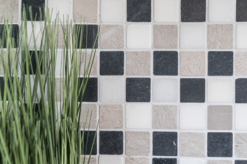 Marbre Mosaïque Carreau pierre naturelle beige gris noir Carrelage mur - MOS40-MOS32/1125