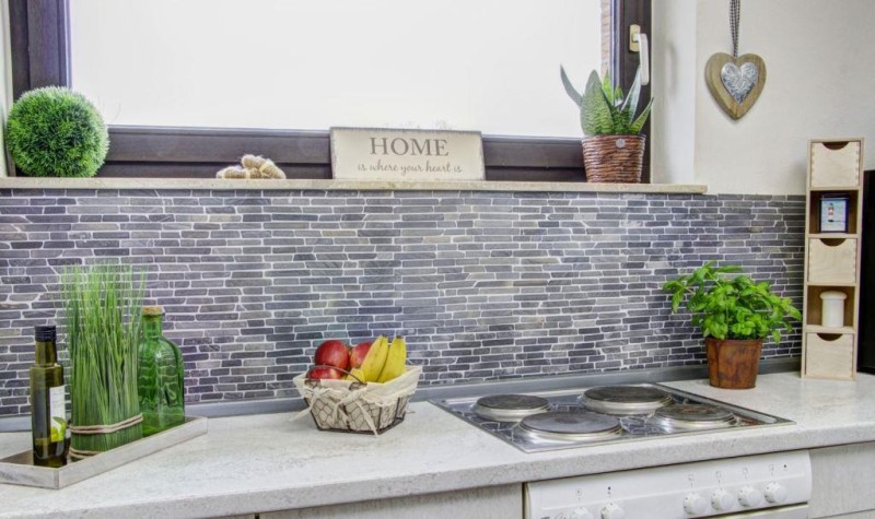 Mosaïque marbre pierre naturelle gris anthracite Brick composite baguettes protection anti-projections carrelage cuisine mur - MOS40-0125