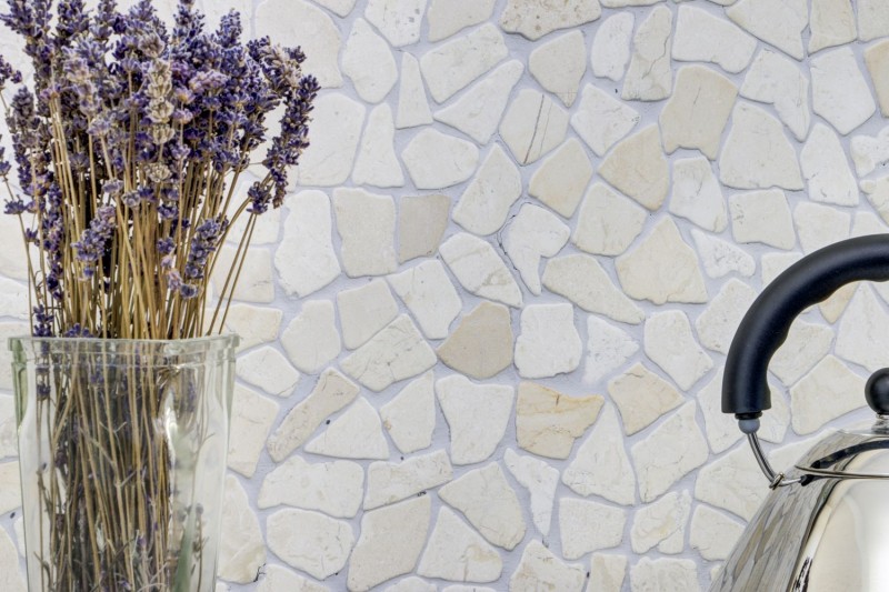 Mosaïque Fracture Marbre Pierre naturelle beige clair ivoire Polygonal Carrelage Protection contre les éclaboussures Parement mural - MOS44-30-100