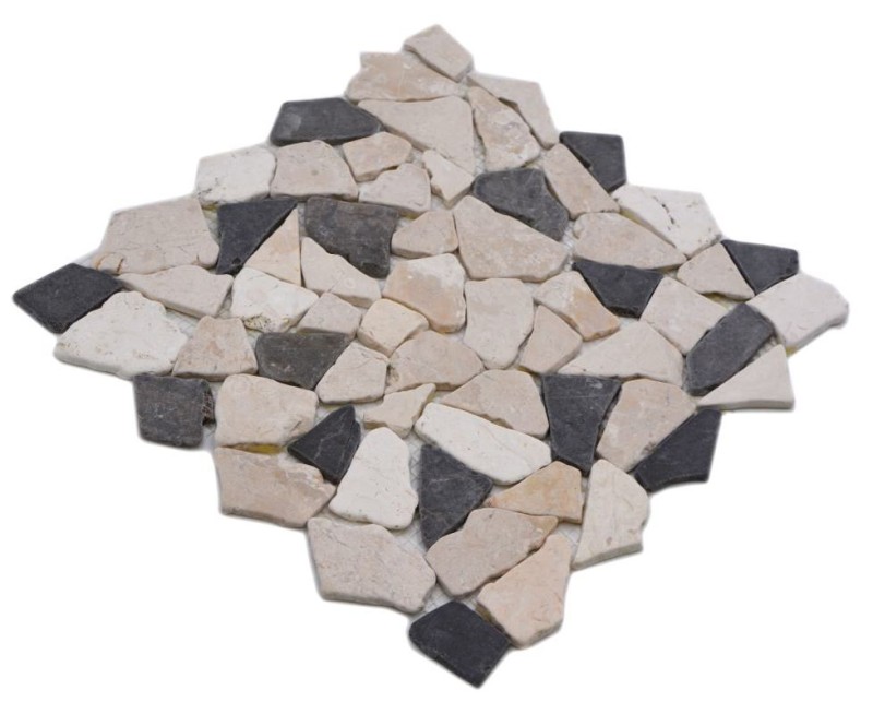 Mosaïque brisée Marbre Pierre naturelle beige crème noir anthracite Polygonal Carreau de cuisine - MOS44-30-110