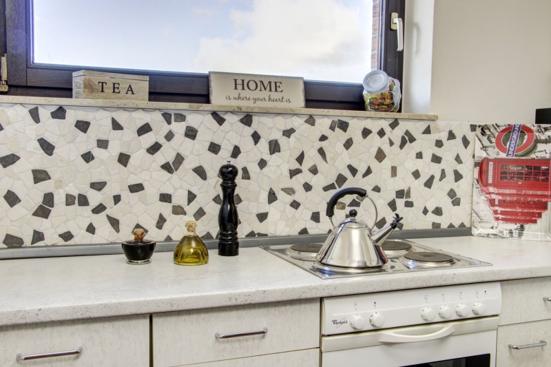 Mosaïque brisée Marbre Pierre naturelle beige crème noir anthracite Polygonal Carreau de cuisine - MOS44-30-110