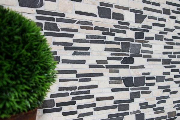 Mosaïque Marbre Pierre naturelle beige noir Mosaïque de briques BianconeJava MOS40-0205_f