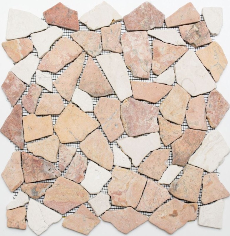 Mosaïque brisée Marbre Pierre naturelle beige rouge Polygonal Rosso Cream Carrelage muraux Cuisine - MOS44-30-130