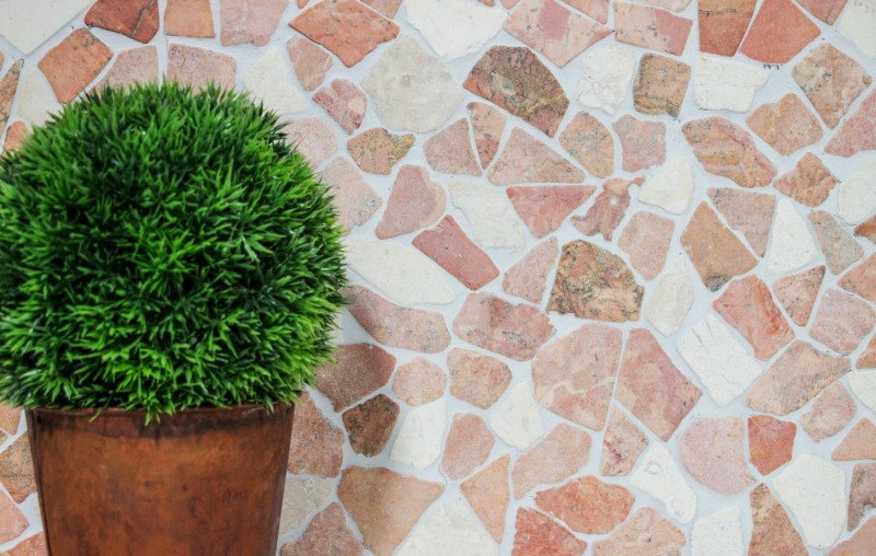 Mosaïque brisée Marbre Pierre naturelle beige rouge Polygonal Rosso Cream Carrelage muraux Cuisine - MOS44-30-130