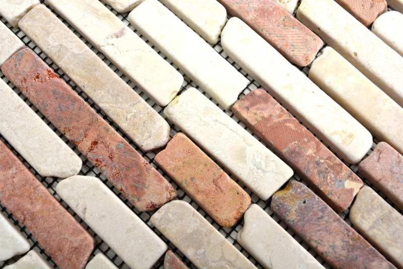 Mosaïque Marbre Pierre naturelle beige rouge Brick RossoCream MOS40-0135_f