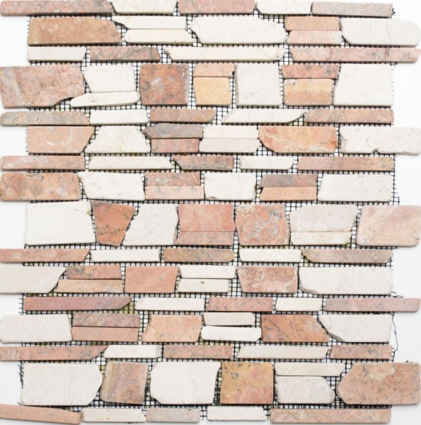 Motif main Carreau de mosaïque Marbre Pierre naturelle beige rouge Mosaïque de briques Biancone Rosso MOS40-0225_m
