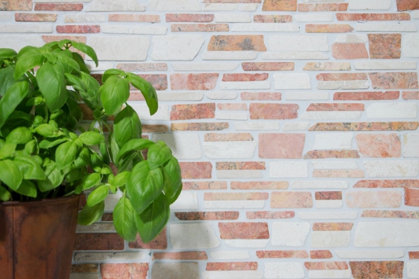 Motif main Carreau de mosaïque Marbre Pierre naturelle beige rouge Mosaïque de briques Biancone Rosso MOS40-0225_m