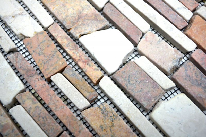 Motif main Carreau de mosaïque Marbre Pierre naturelle beige rouge Mosaïque de briques Biancone Rosso MOS40-0225_m