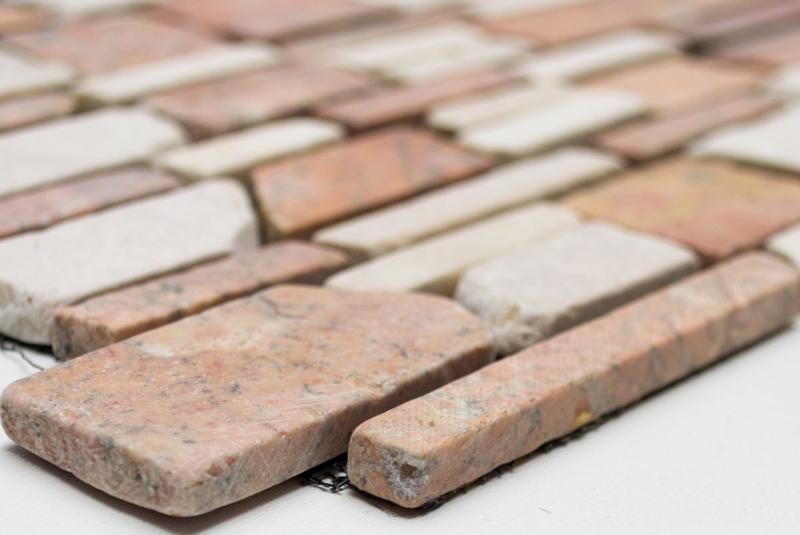 Motif main Carreau de mosaïque Marbre Pierre naturelle beige rouge Mosaïque de briques Biancone Rosso MOS40-0225_m