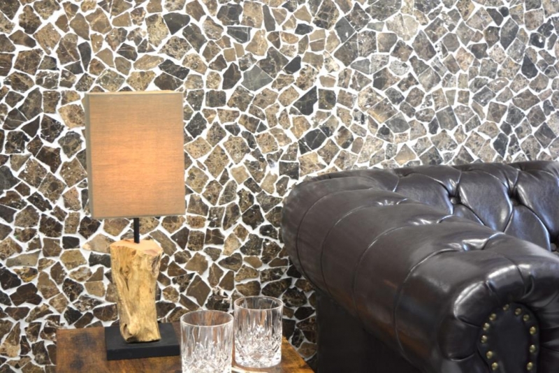 Mosaïque brisée Marbre pierre naturelle beige brun foncé Polygonal Castanao protection anti-éclaboussures Carreau mural cuisine salle de bain - MOS44-30-180