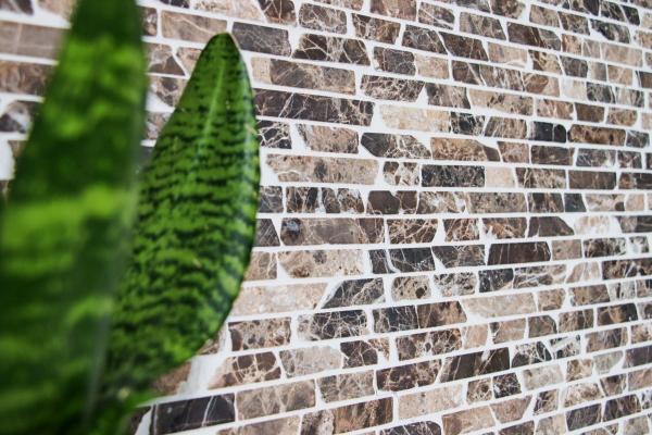 Mosaïque Marbre Pierre naturelle beige marron foncé Brick Castanao composé de bâtonnets anti-éclaboussures Carreau mural salle de bain - MOS40-0185