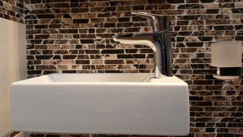 Mosaïque Marbre Pierre naturelle beige marron foncé Brick Castanao composé de bâtonnets anti-éclaboussures Carreau mural salle de bain - MOS40-0185