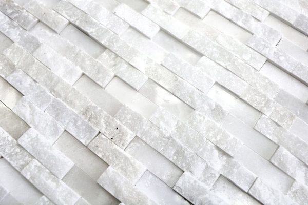 Mosaïque Marbre Pierre naturelle Brick Splitface blanc 3D petit MOS40-3D11_f