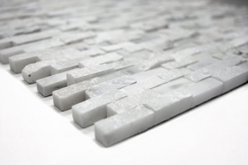 Mosaïque Marbre Pierre naturelle Brick Splitface blanc 3D petit MOS40-3D11_f