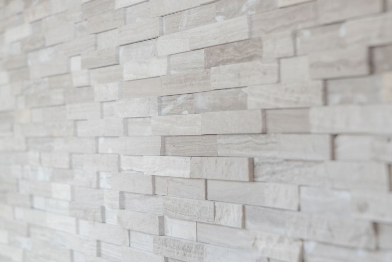 Splitface Marbre Mosaïque Mur de pierre Pierre naturelle Brick gris clair rayures Carreau de mur - MOS40-3D20
