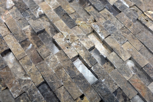 Mosaïque Marbre Pierre naturelle brun clair Brick Splitface Emperador 3D petit MOS40-3D76_f