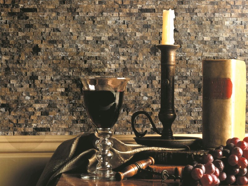 Splitface Marbre Mosaïque Mur de pierre Pierre naturelle brun foncé Brick Pansement mural 3D optique cuisine salle de bain - MOS40-3D76