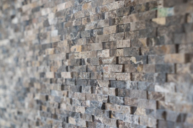 Splitface Marbre Mosaïque Mur de pierre Pierre naturelle brun foncé Brick Pansement mural 3D optique cuisine salle de bain - MOS40-3D76