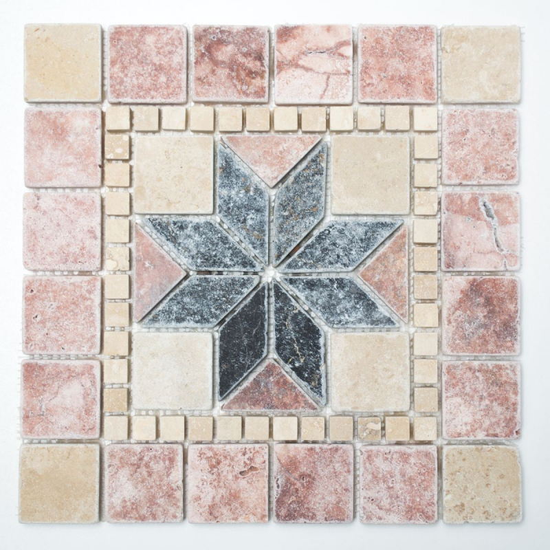 Rossone Travertin Pierre naturelle beige rouge teracotta noir Décor Plaque de sol carrelage mur cuisine - MOSRos-74034