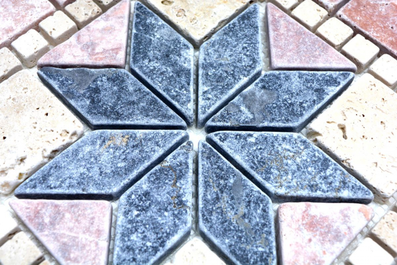 Rossone Travertin Pierre naturelle beige rouge teracotta noir Décor Plaque de sol carrelage mur cuisine - MOSRos-74034