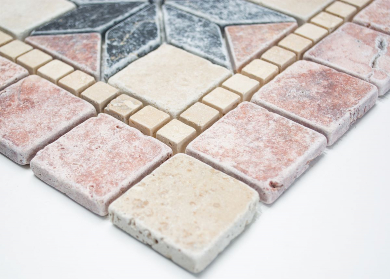Rossone Travertin Pierre naturelle beige rouge teracotta noir Décor Plaque de sol carrelage mur cuisine - MOSRos-74034