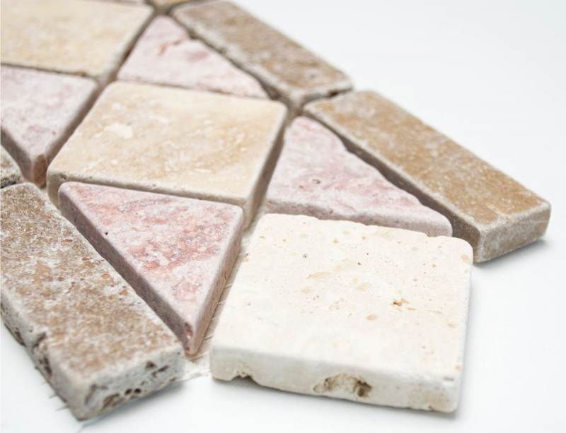 Borde Bordure Travertin Pierre naturelle beige crème rouge teracotta brun Bordure décorative aspect antique mur cuisine salle de bain - MOSBOR-60204