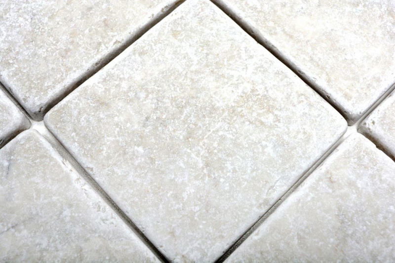 Carreau de marbre Pierre naturelle Ibiza blanc cream gris Carreau de pierre naturelle aspect antique Carreau de sol Bac de douche Carreau de mur WC - MOSF-45-42010