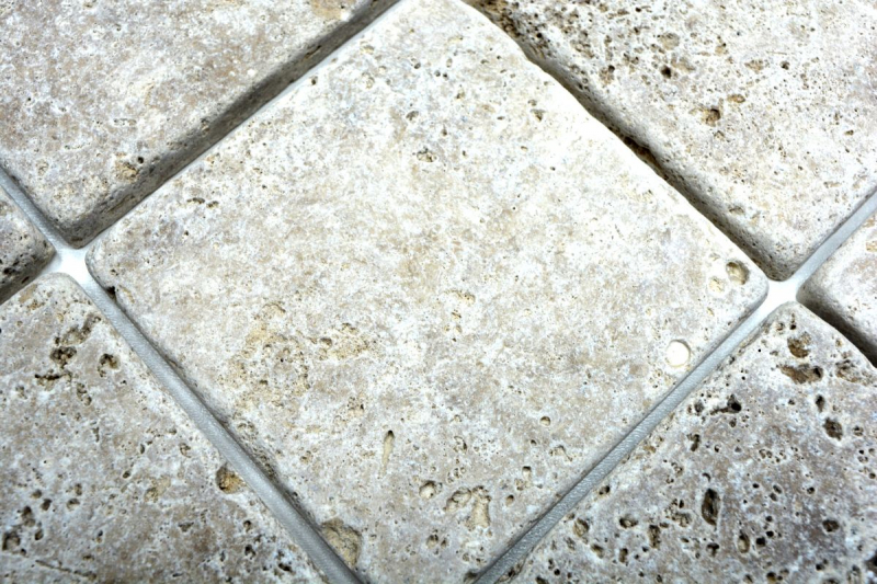 Carreau Travertin Pierre naturelle Noce noyer brun Carreau en pierre naturelle aspect antique Carreau de douche Paroi de douche Carreau de cuisine - MOSF-45-46116