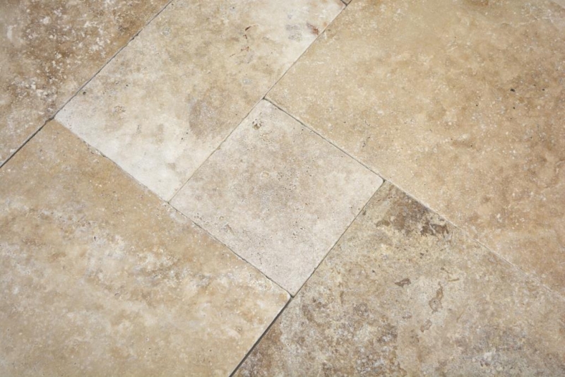Carreau Travertin Pierre Naturelle Chiaro beige crème Carreau en pierre naturelle Roman Association Aspect antique Carreau mural Carreau de salle de bain - MOSF-45-46000