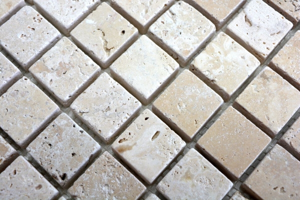 Travertin Carreaux de mosaïque terrasse mur sol pierre naturelle beige clair crème revêtement mural dosseret de cuisine bac à douche - MOS43-46023