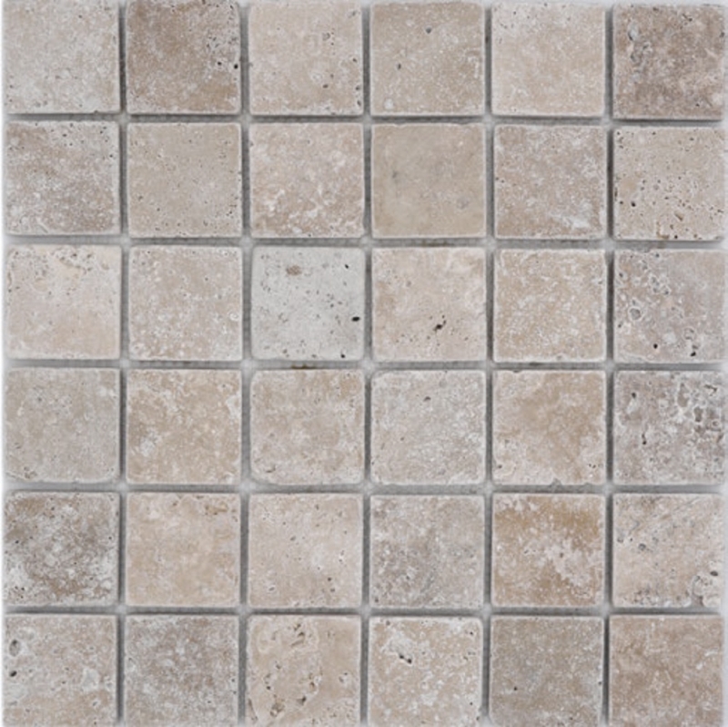 Travertin Carreaux de mosaïque Terrasse Mur Sol Pierre naturelle Medio beige clair crème Parement mural Bac de douche Carreau de cuisine - MOS43-46048