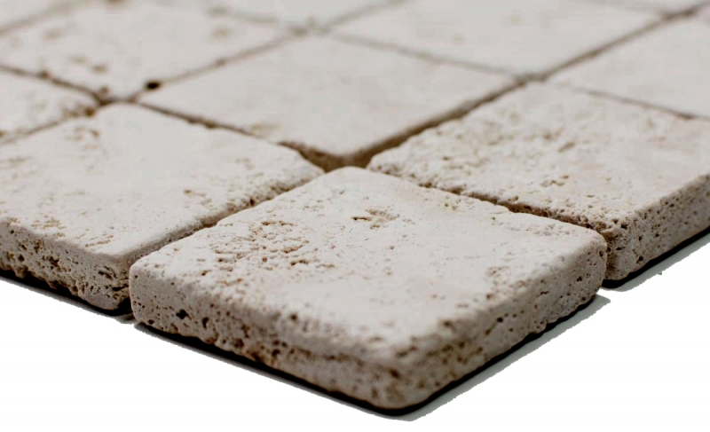 Travertin Carreaux de mosaïque Terrasse Mur Sol Pierre naturelle Medio beige clair crème Parement mural Bac de douche Carreau de cuisine - MOS43-46048