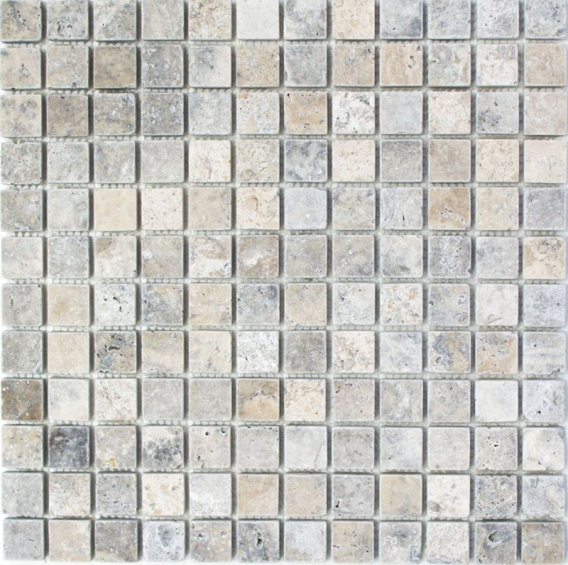 Travertin Carreaux mosaïque terrasse mur sol pierre naturelle gris clair argent beige carrelage mural carreau cuisine bac à douche - MOS43-47023