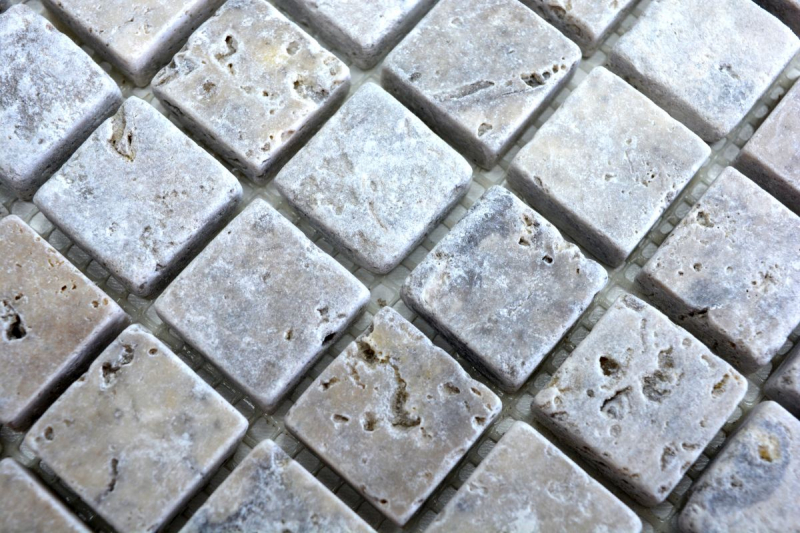 Travertin Carreaux mosaïque terrasse mur sol pierre naturelle gris clair argent beige carrelage mural carreau cuisine bac à douche - MOS43-47023
