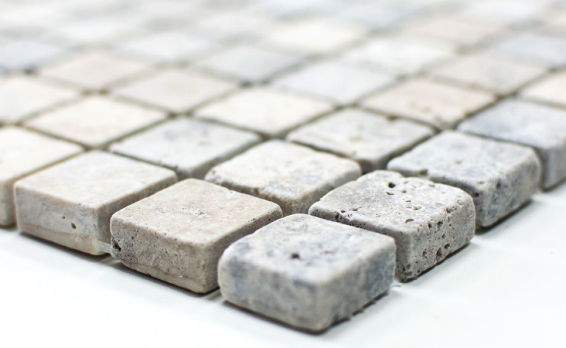 Travertin Carreaux mosaïque terrasse mur sol pierre naturelle gris clair argent beige carrelage mural carreau cuisine bac à douche - MOS43-47023