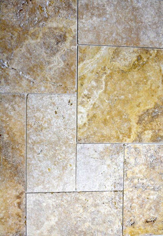Carreau Travertin Pierre naturelle jaune or Carreau en pierre naturelle Union romaine brun doré Aspect antique Carreau de sol - MOSF-45-51000