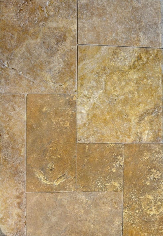 Carreau Travertin Pierre naturelle jaune or Carreau en pierre naturelle Union romaine brun doré Aspect antique Carreau de sol - MOSF-45-51000