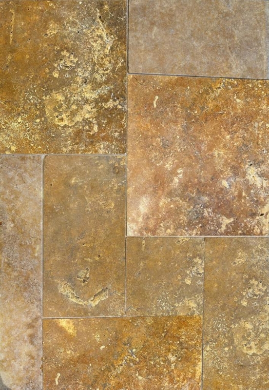 Carreau Travertin Pierre naturelle jaune or Carreau en pierre naturelle Union romaine brun doré Aspect antique Carreau de sol - MOSF-45-51000