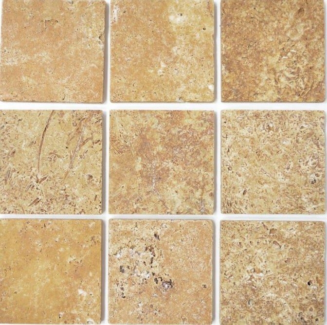 Carreau Travertin Pierre naturelle jaune or Carreau en pierre naturelle brun doré Aspect antique Bac à douche Carreau de sol Carreau mural - MOSF-45-51010