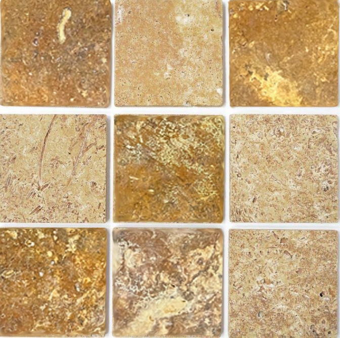 Carreau Travertin Pierre naturelle jaune or Carreau en pierre naturelle brun doré Aspect antique Bac à douche Carreau de sol Carreau mural - MOSF-45-51010
