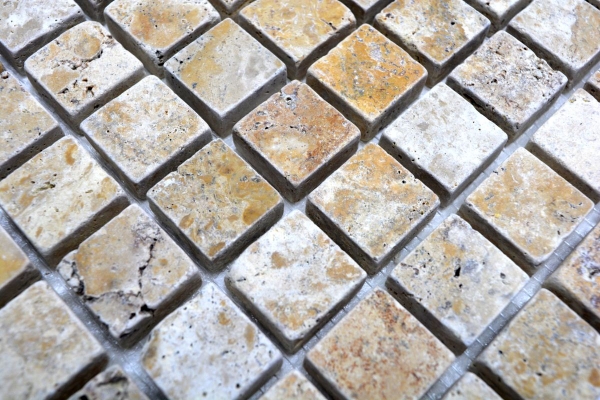 Travertin Carreaux mosaïque terrasse mur sol pierre naturelle jaune or brun doré carrelage mural cuisine salle de bain - MOS43-51023