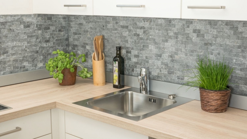 Splitface marbre mur pierre mur pierre naturelle anthracite gris Brick assemblage de mur aspect 3D carrelage - MOS40-48196