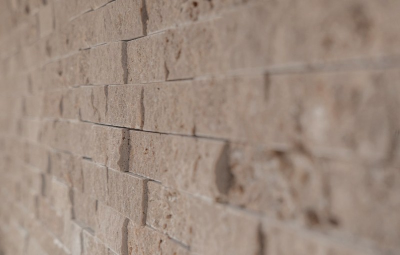 Travertin mur en pierre mur pierre naturelle noyer brun Brick Splitface 3D optique carrelage mural carreau de cuisine - MOS43-44248