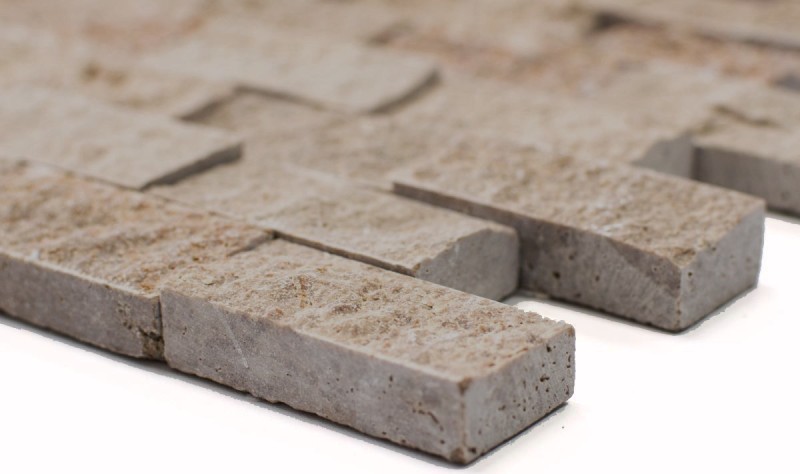 Travertin mur en pierre mur pierre naturelle noyer brun Brick Splitface 3D optique carrelage mural carreau de cuisine - MOS43-44248